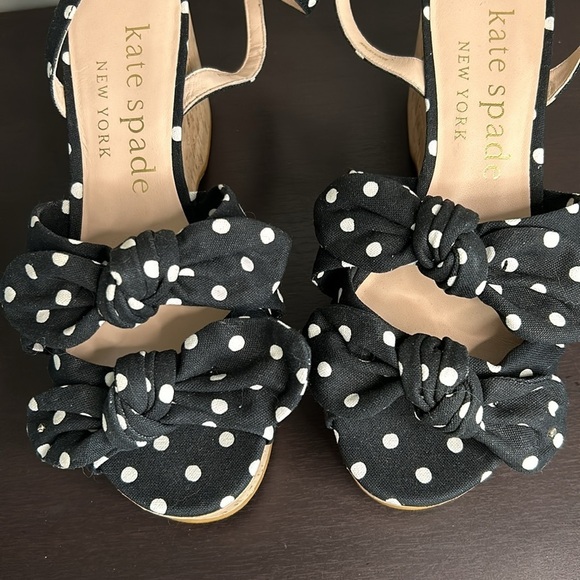Kate Spade Shoe Julep Platform Wedges Polka Dot Black French Cream Sz 9 NEW - Picture 3 of 10